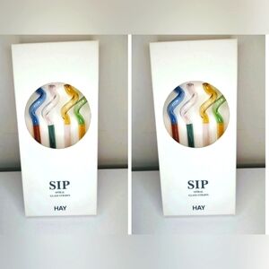 HAY Spiral Handmade Reusable Glass Sip Straws- Set Of 8